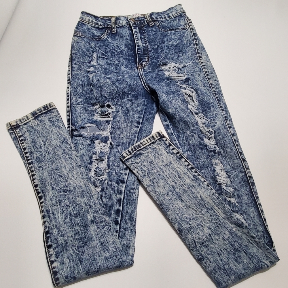 Vibrant Acid Washed Denim Distressed Jeans Womens Size 9 Long